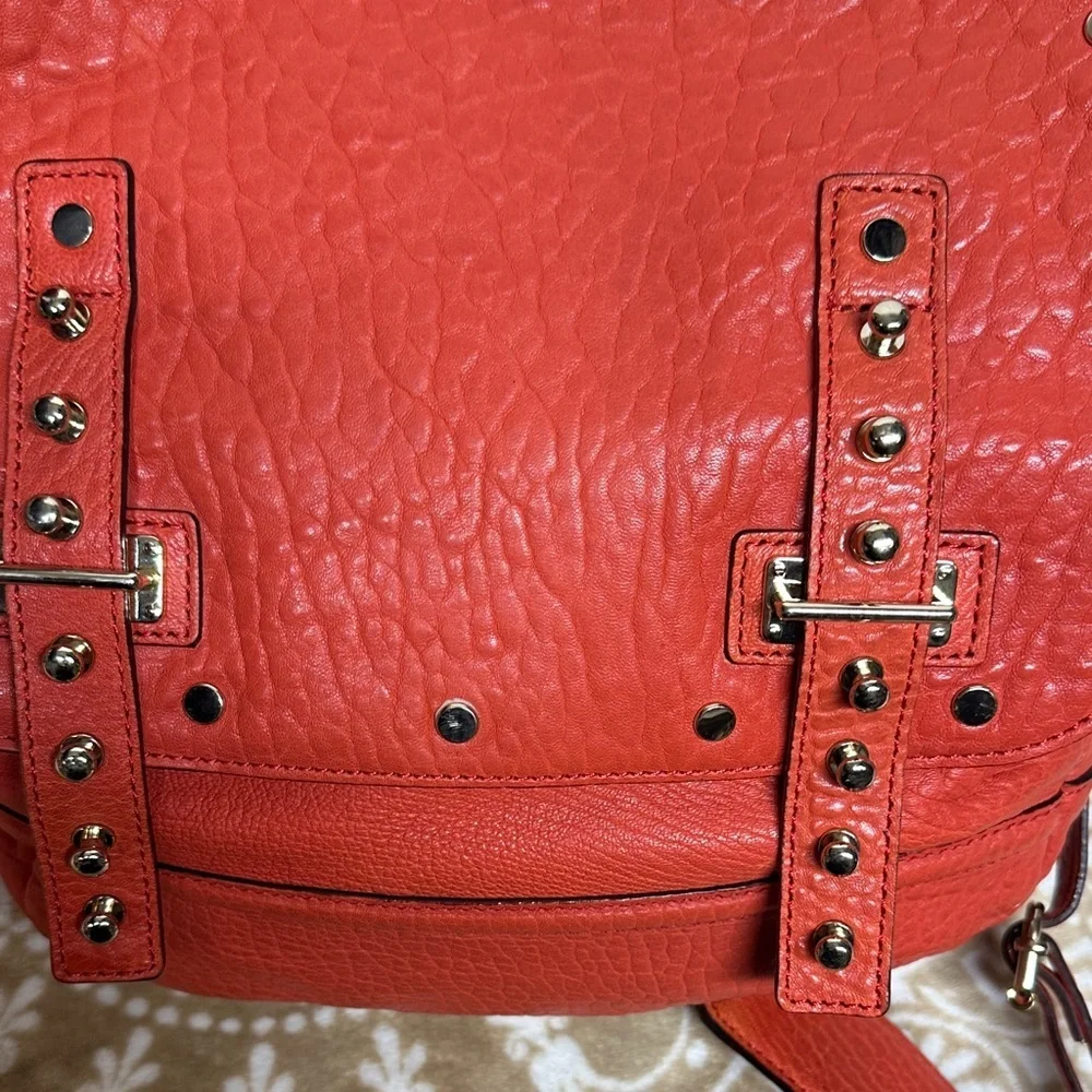 Rebecca Mink Logan Pebbled Leather orange Crossbody Messenger Bag MSRP 395
